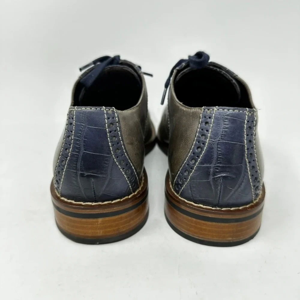 Cole Haan Mens 7.5 M Grey Navy Blue Croc Saddle Oxford Shoes C10293